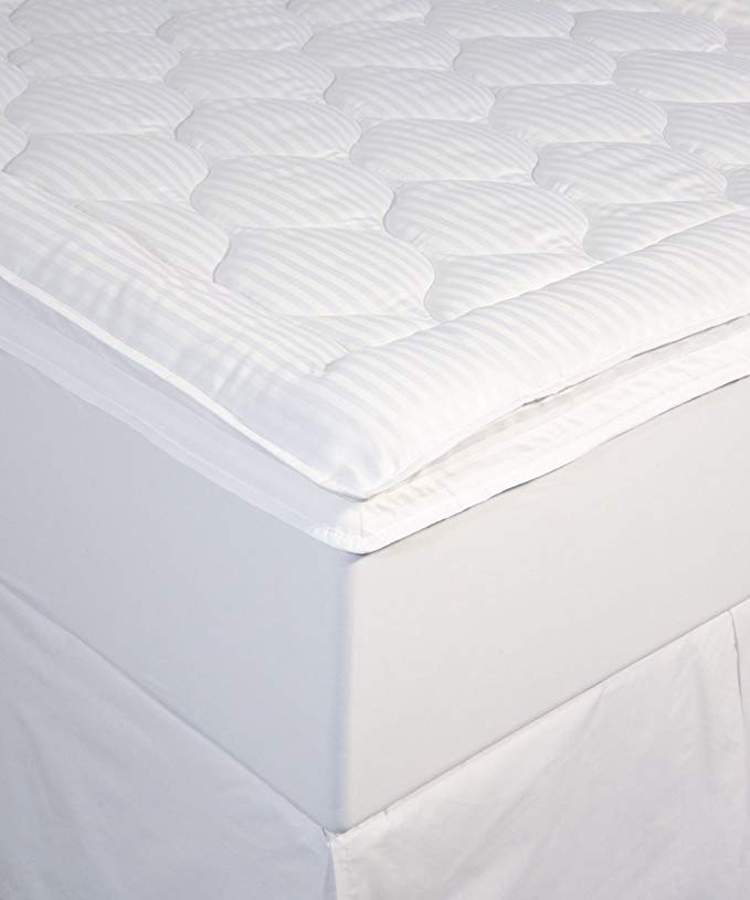 Perfect Fit Luxury Stripe Mattress Enhancer, Full, White