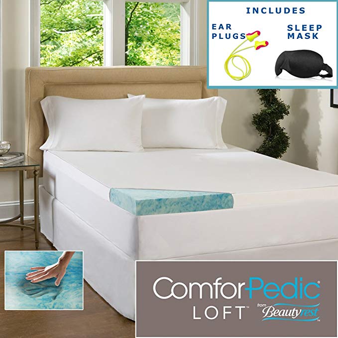 Beautyrest 3-inch Gel Memory Foam Mattress Topper & Waterproof Cover - (Full) - High Quality Sleep Mask & Comfortable Pair of Corded Earplugs Included - Deluxe Mattress Pad For Luxury Bedding. Dive Into Pristine Support And Comfort On Your Bed.