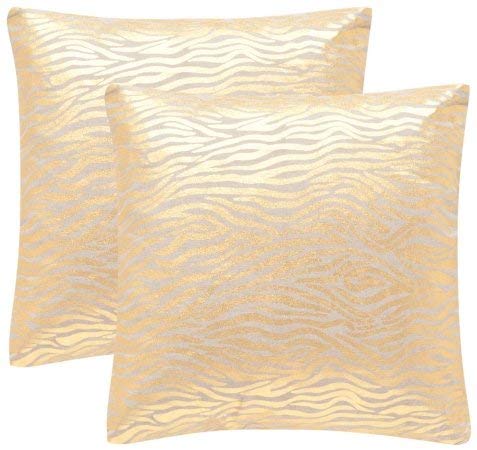 Safavieh DEC402B-1818-SET2 Collection Demi Gold Throw Pillows (Set of 2), 18