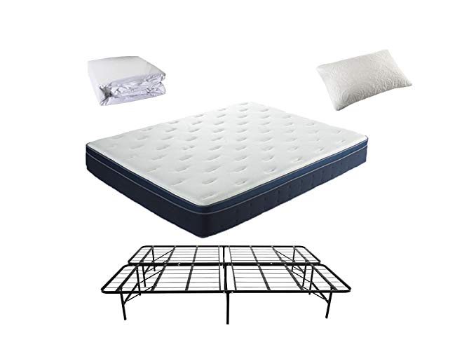 Twin XL (Split King) Mattress Set Including Memory Foam with Coil 12” Mattress, Metal Bed Frame, Waterproof Mattress Protector, and Foam with Gel Pillow