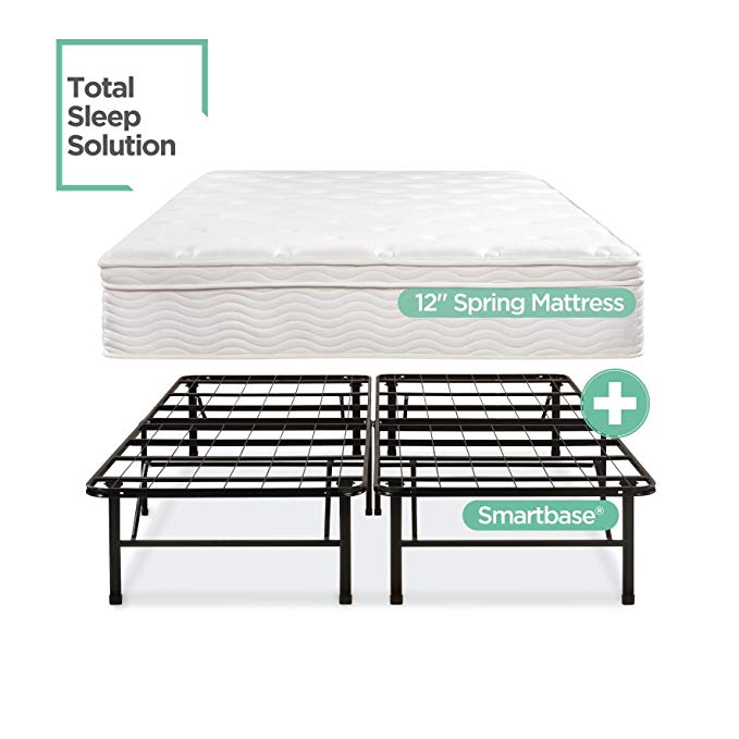 Zinus Night Therapy Spring 12 Inch Euro Box Top Mattress and SmartBase Complete Set, Full